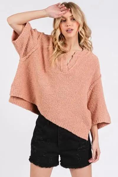 Contemporary Side Slit Drop Shoulder Sweater - Love Salve